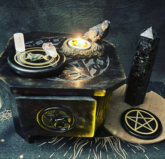 Pentagram Wood Altar Table with Drawer | Herb Storage | Altar Decor |