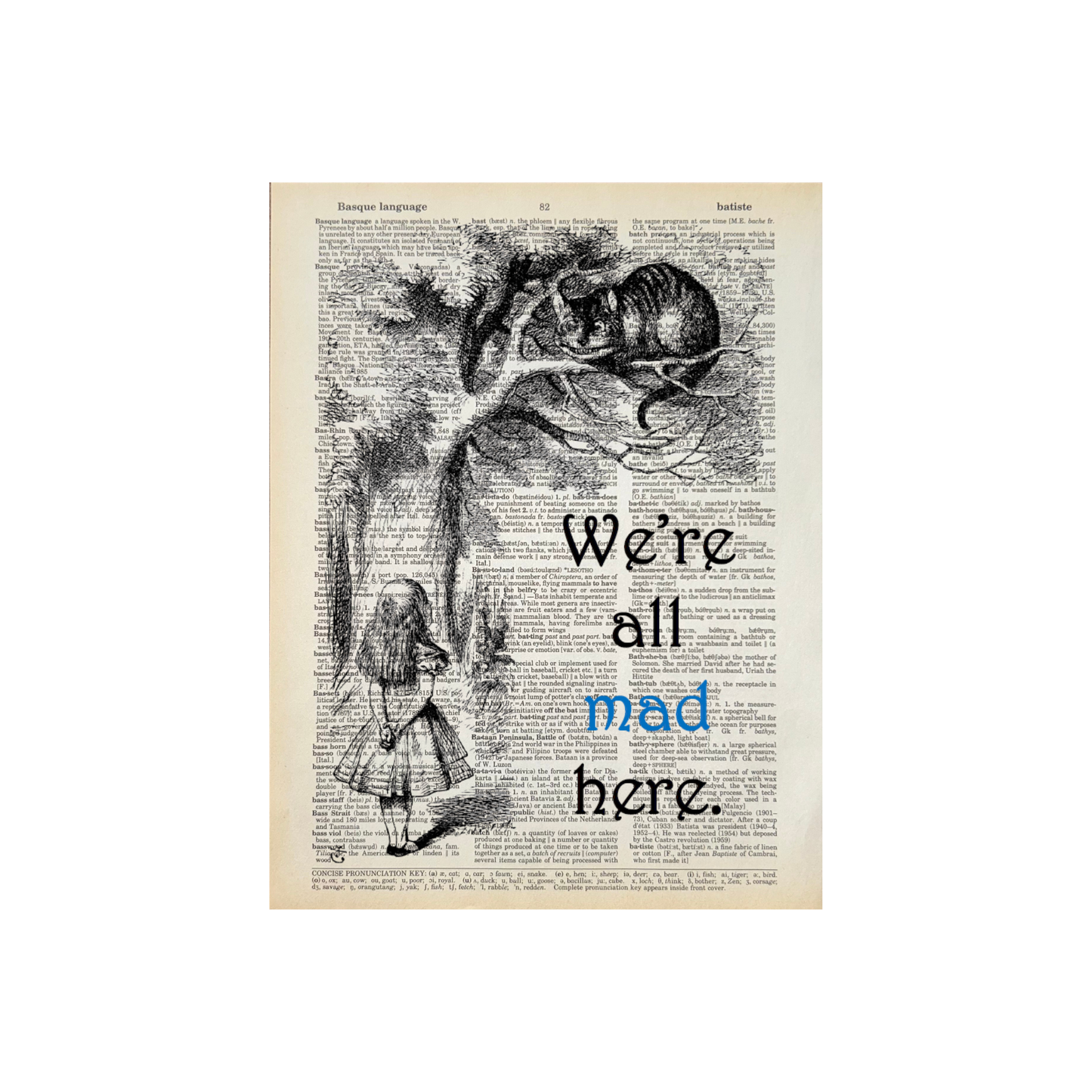 We're all mad here | Dictionary Print | Vintage Book Art