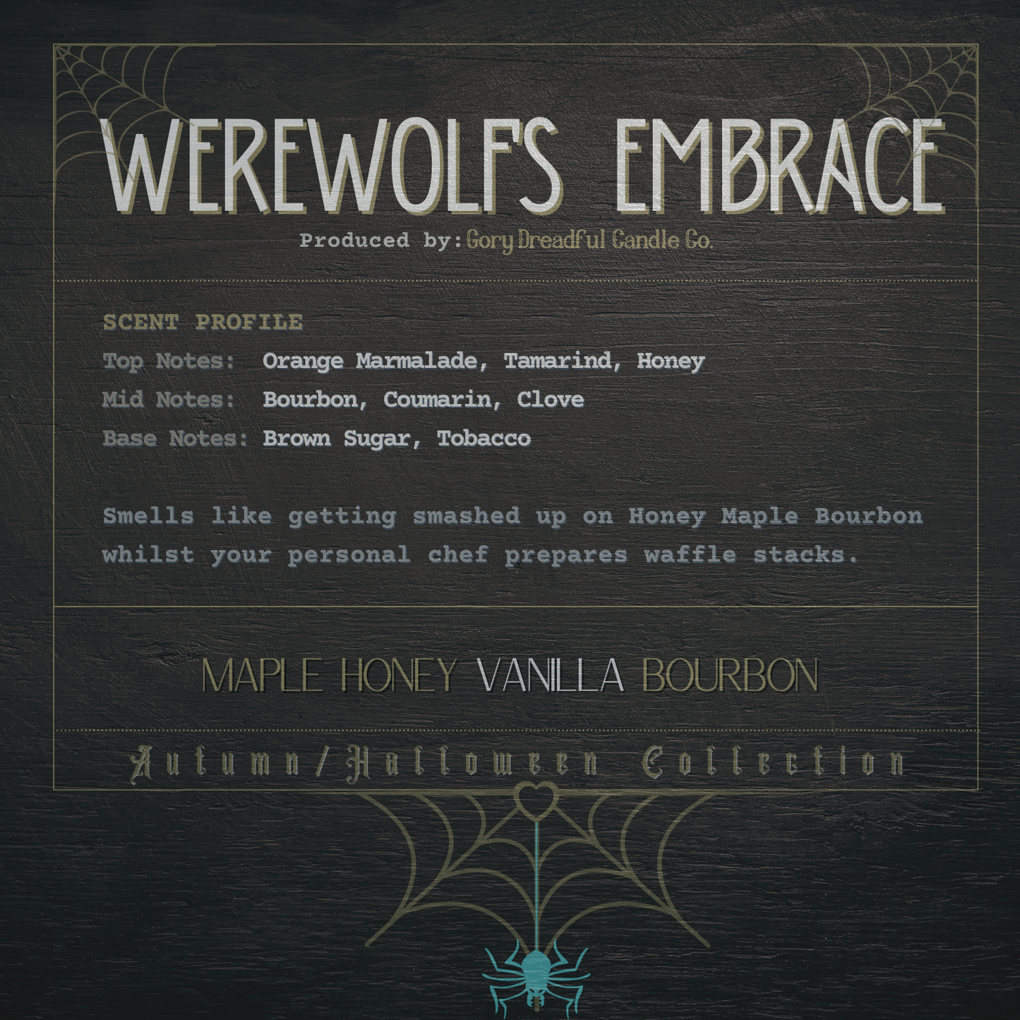 Werewolf's Embrace Crackling Wooden Wick Candle: Maple Honey Vanilla Bourbon Scent