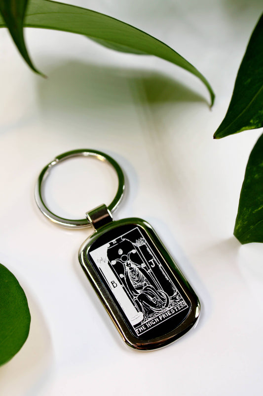 The High Priestess Tarot Card Engraved Metal Keychain