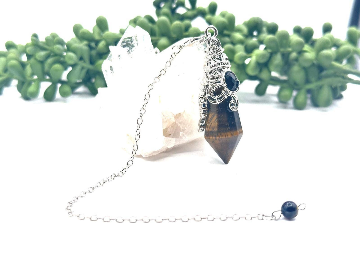 Gemstone Pendulum  12 Faceted Antique Silver Color