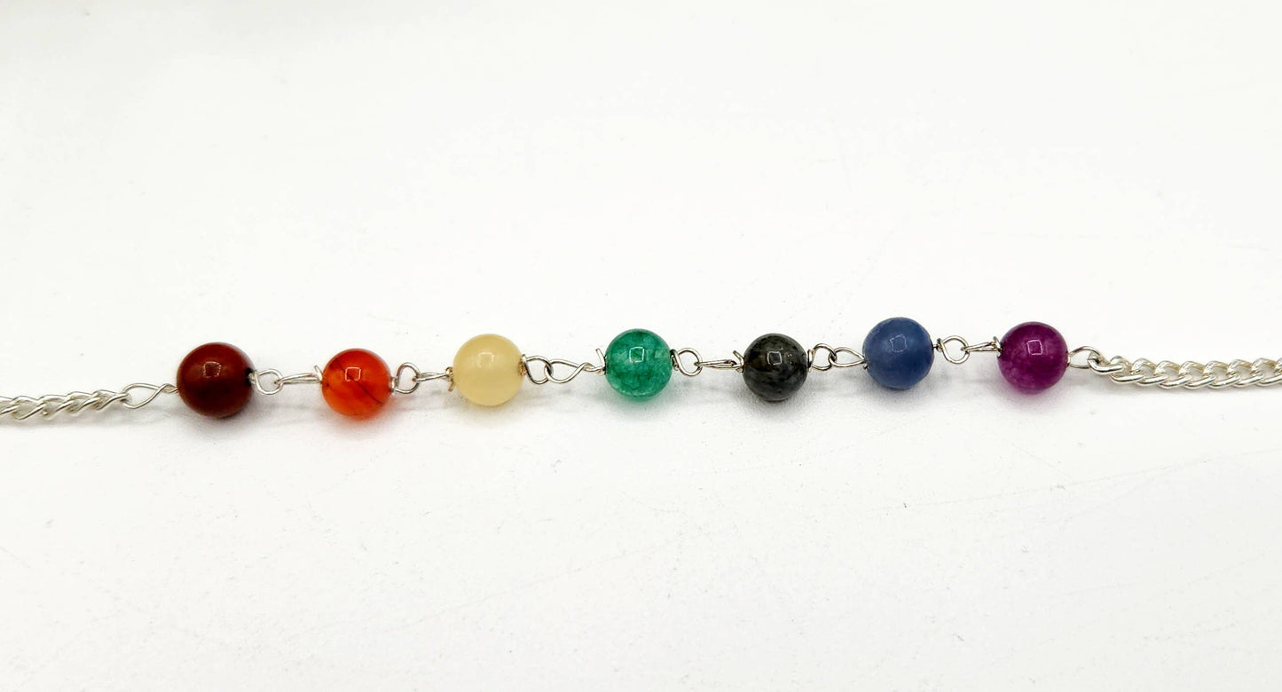 Seven Chakra Pendulum w/Chakra Beads-Silver Plated Chain