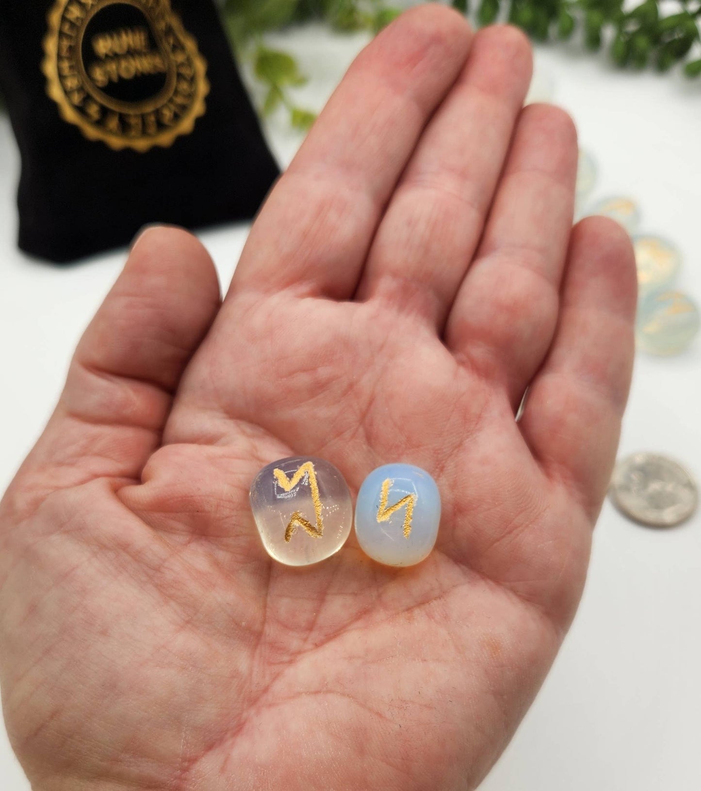 Opalite Rune Sets with Velvet Pouch and Grid