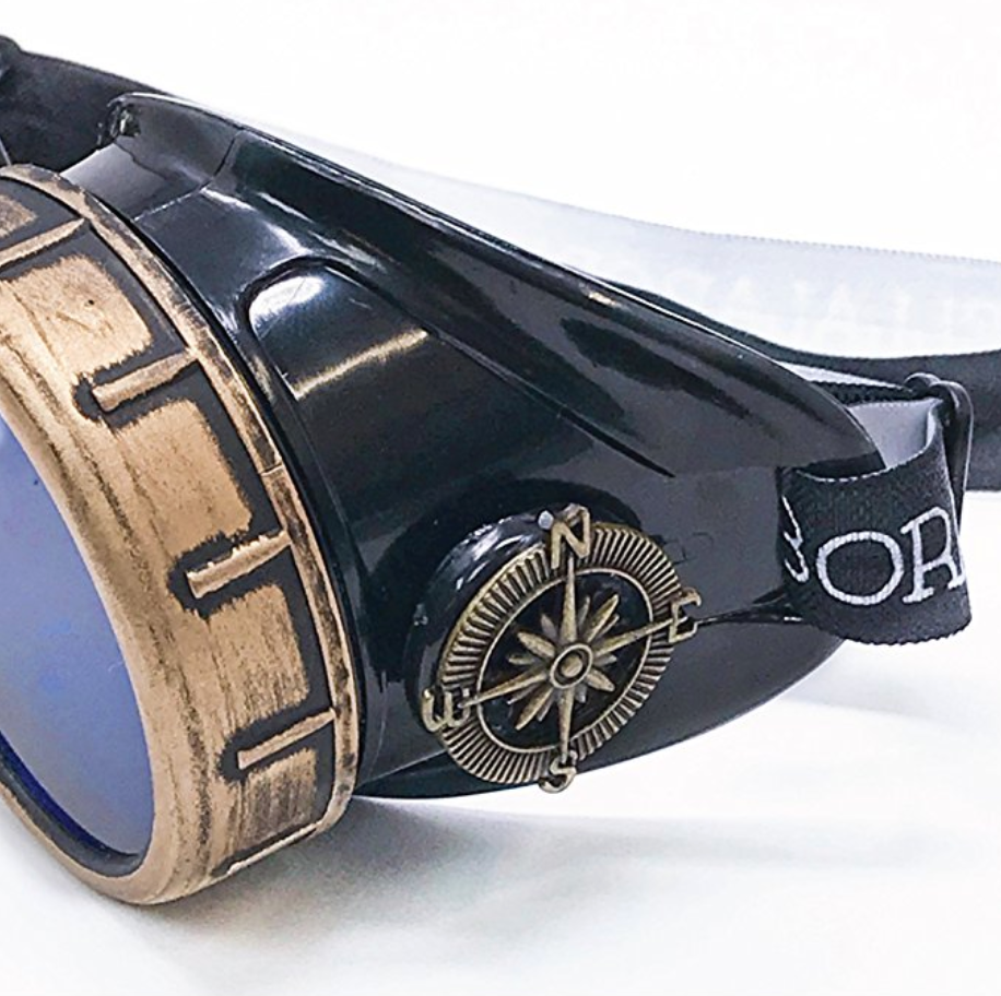 Victorian Steampunk Goggles with magnifying eye loupes blue lenses