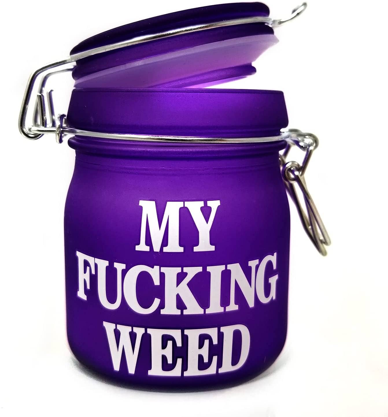 Glass Herb Stash Jar Purple Frosted My F'IN WE-Medium
