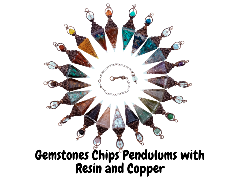 Blue Apatite Gemstone Chips w/ Copper in Resin Pendulum