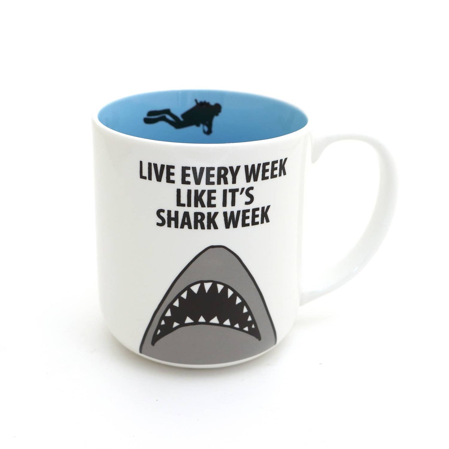 Shark Mug, Shark and Diver, Live Every Week, beach ocean