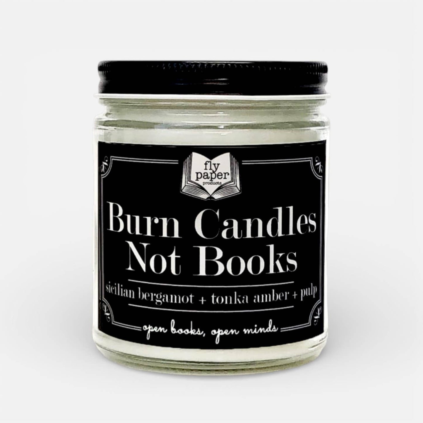 Burn Candles NOT Books 9oz Glass Candle Bergamot + Amber