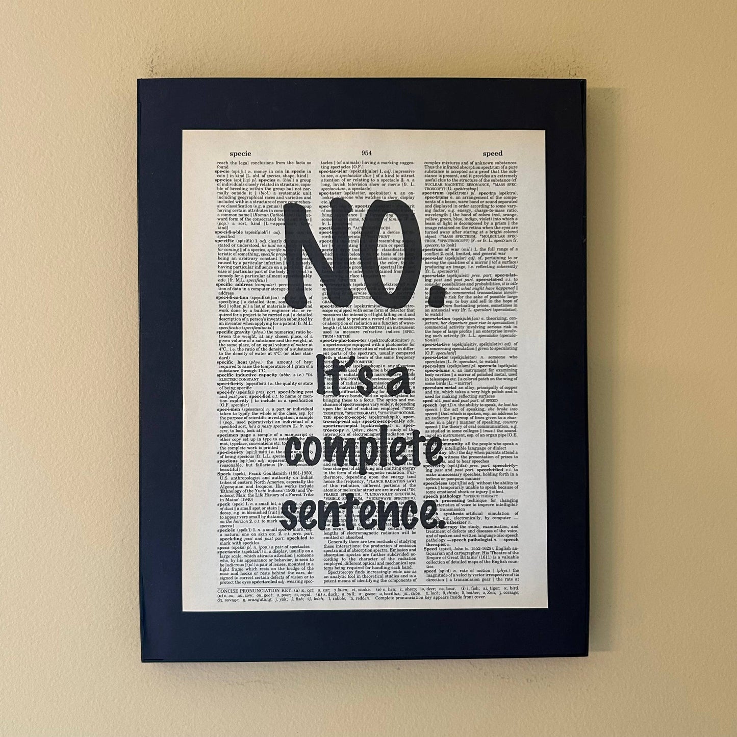 No - complete sentence | Dictionary Print | Vintage Book Art