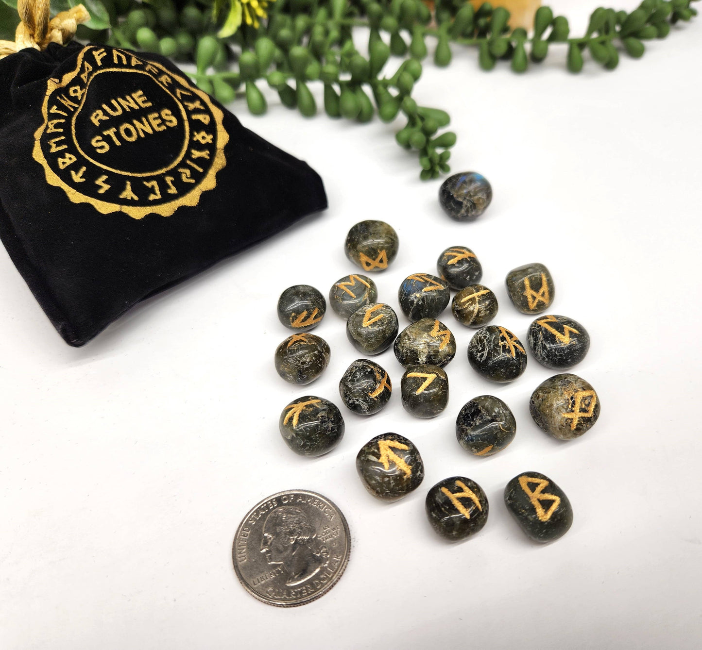 Labradorite Rune Sets with Velvet Pouch and Card