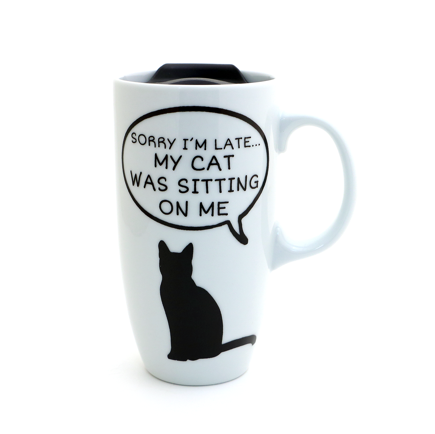Cat travel mug with handle-Sorry I'm late my cat was sitting