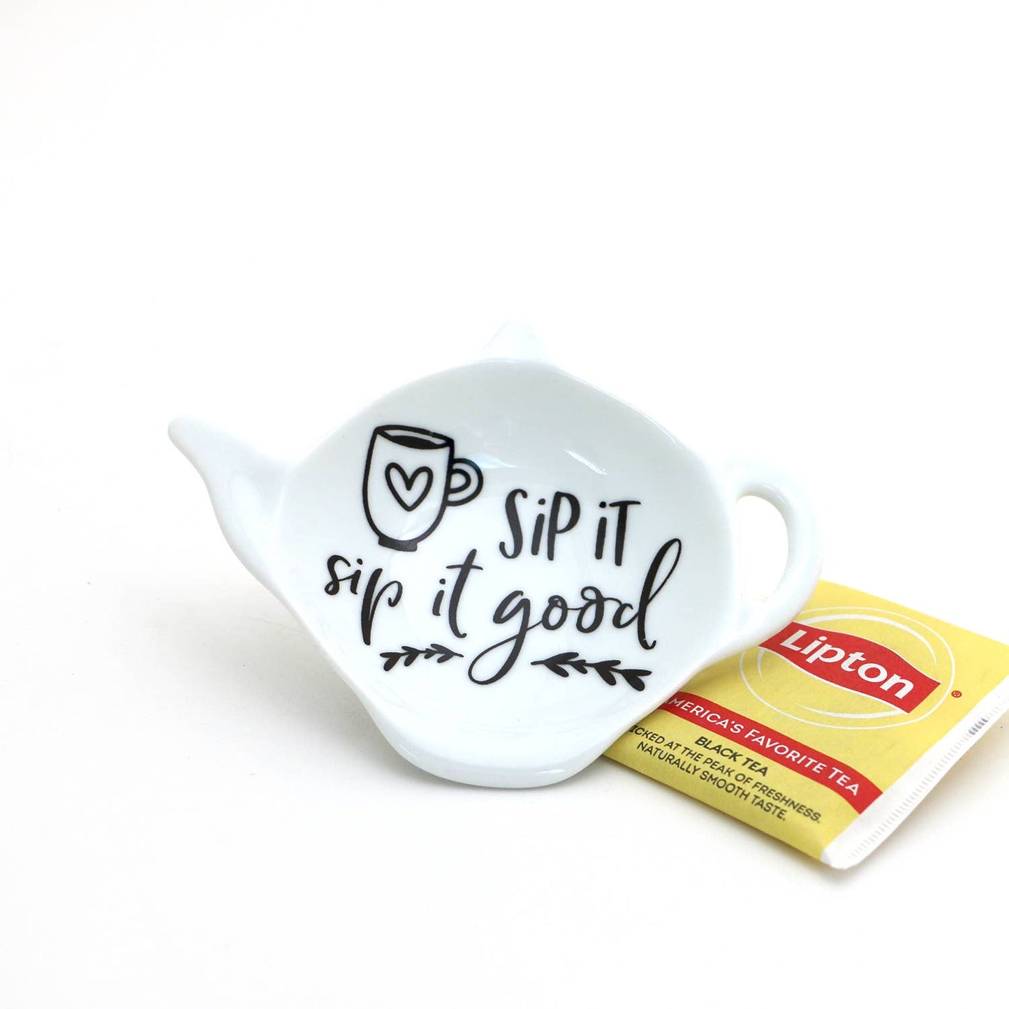 Sip it Good teabag holder, teapot shaped tea bag dish, 80's