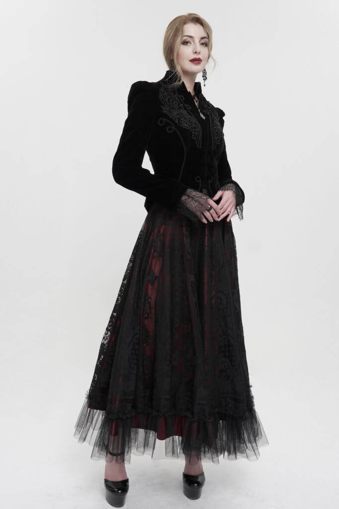CT19301 - Black Gothic Embroidered Princess Seam Coat-S