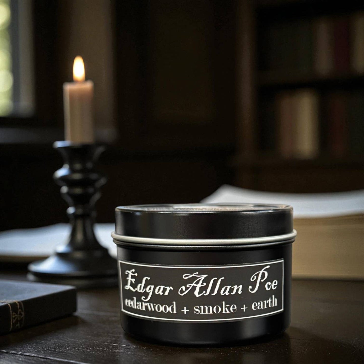 Edgar Allan Poe 4oz Candle - Cedarwood + Smoke + Earth