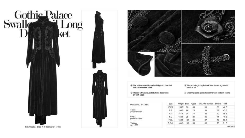 Y776 - Gothic Palace Swallow Tail Long Dress