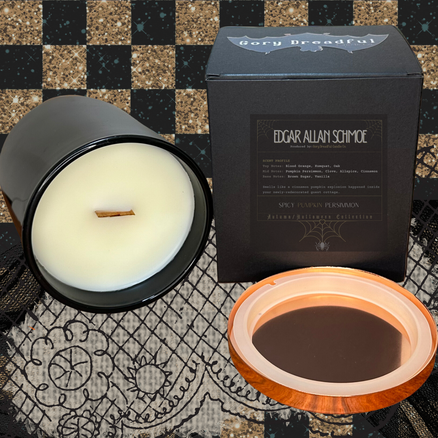 Edgar Allan Schmoe Crackling Wooden Wick Candle: Spicy Pumpkin Persimmon Scent