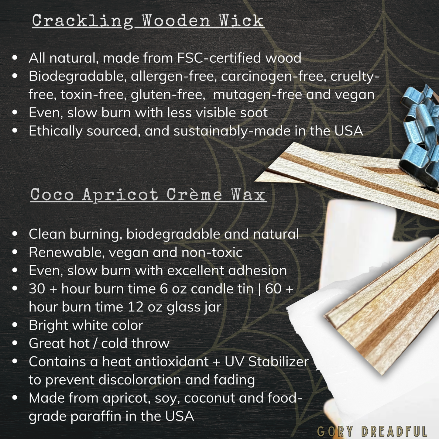 Skeleton Tears Crackling Wooden Wick Candle: Pumpkin Pear Cassia Bourbon Scent