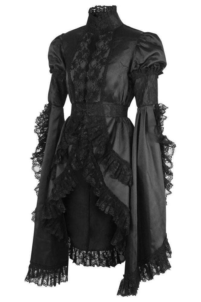 Black Satin & Lace Ruffled Jacket