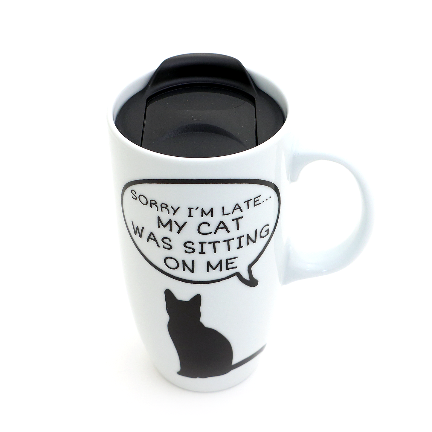 Cat travel mug with handle-Sorry I'm late my cat was sitting