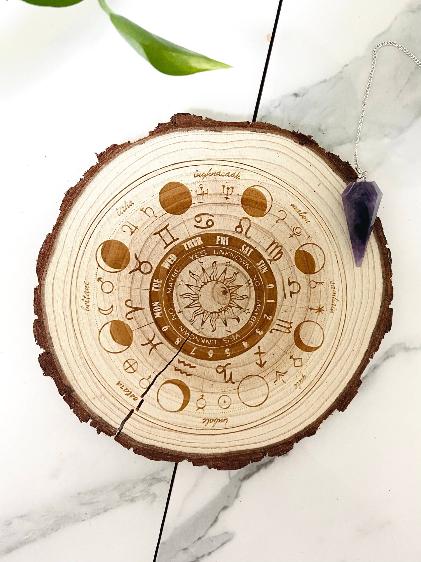 Moon Phase + Zodiac Wheel Natural Wood Pendulum Board