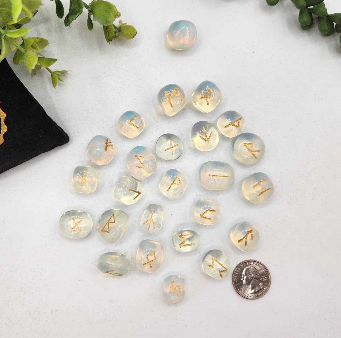Opalite Rune Sets with Velvet Pouch and Grid